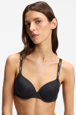 Stretch-jersey underwire bra with logo straps, Black
