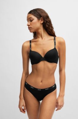 Stretch-jersey underwire bra with logo straps, Black