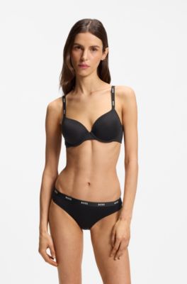 Stretch-jersey underwire bra with logo straps, Black