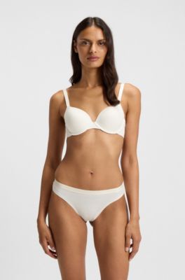 Stretch-jersey underwire bra with logo straps, Natural