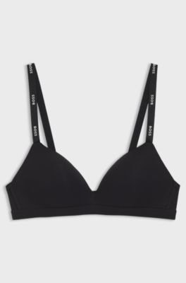 Stretch-jersey triangle bra with logo straps, White / Black