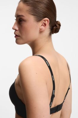 Stretch-jersey triangle bra with logo straps, White / Black