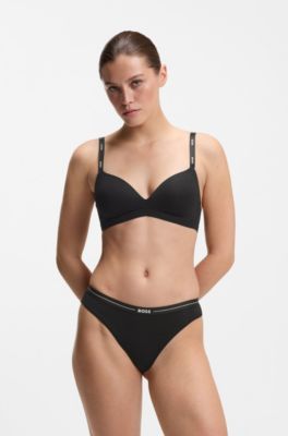 Reggiseno a triangolo in jersey elasticizzato con spalline con logo, Bianco / Nero