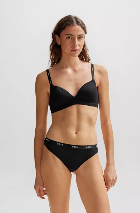 Stretch-jersey triangle bra with logo straps