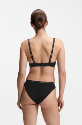Stretch-jersey triangle bra with logo straps, White / Black