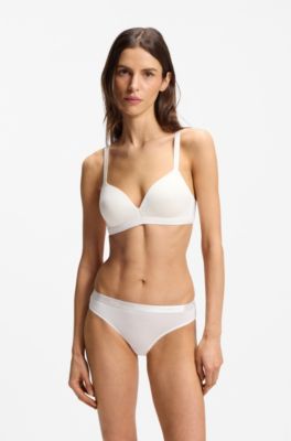 Stretch-jersey triangle bra with logo straps, Natural
