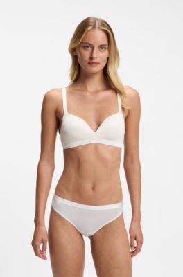 Stretch-jersey triangle bra with logo straps, Natural