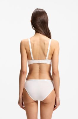 Stretch-jersey triangle bra with logo straps, Natural