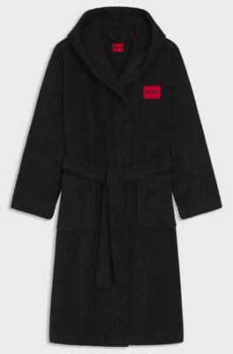 Cotton-terry dressing gown with red logo, Black
