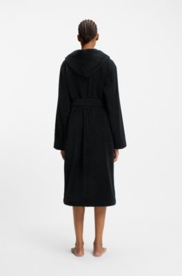 Cotton-terry dressing gown with red logo, Black