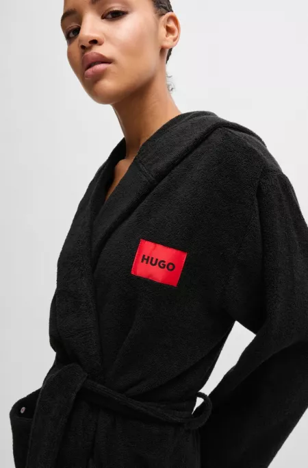 Cotton-terry dressing gown with red logo
