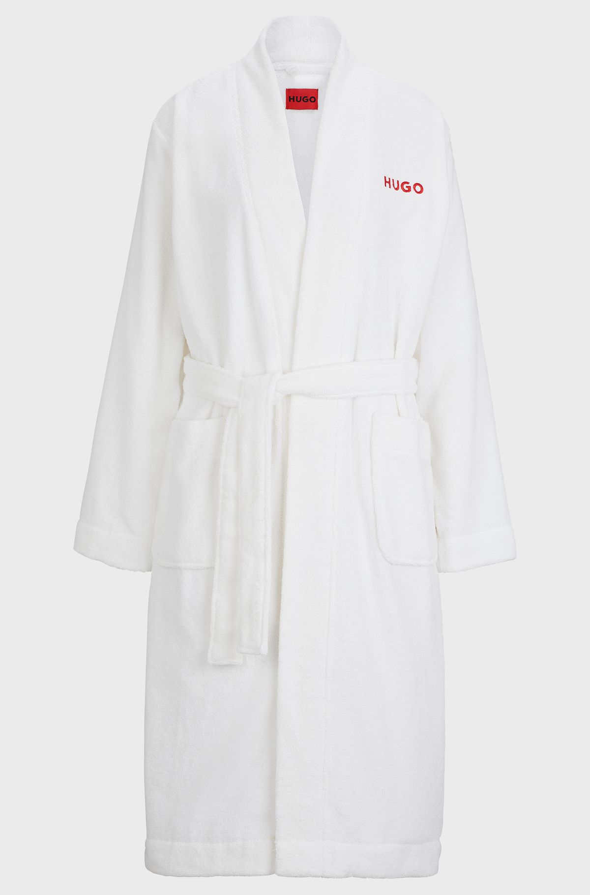 Cotton-terry dressing gown with embroidered logo, White
