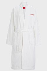 Cotton-terry dressing gown with embroidered logo, White
