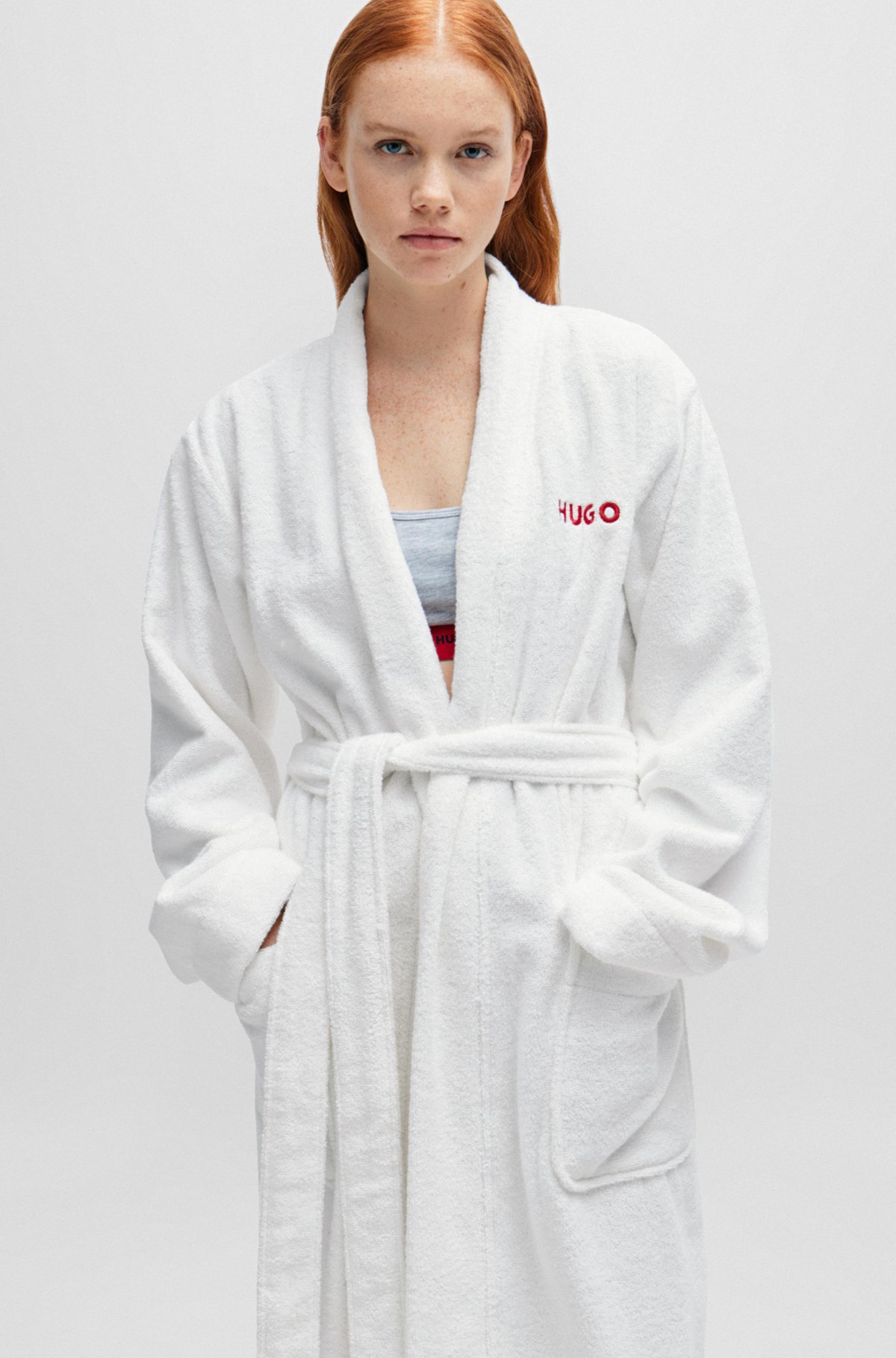 HUGO - Cotton-terry dressing gown with embroidered logo