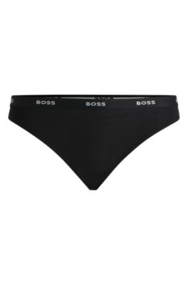 로고 웨이스트밴드 스트레치 저지 티팬티, 블랙