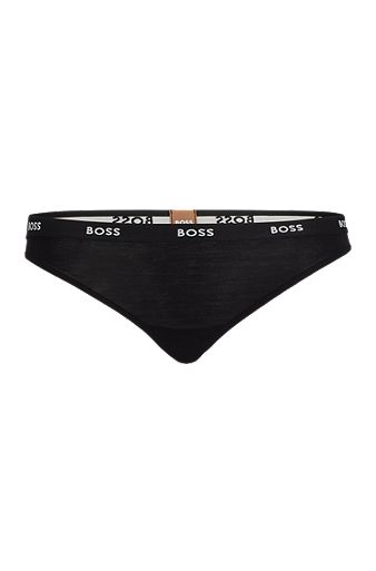 Low-rise thong with logo waistband, Black