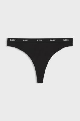 Stretch-jersey thong with logo waistband, Black