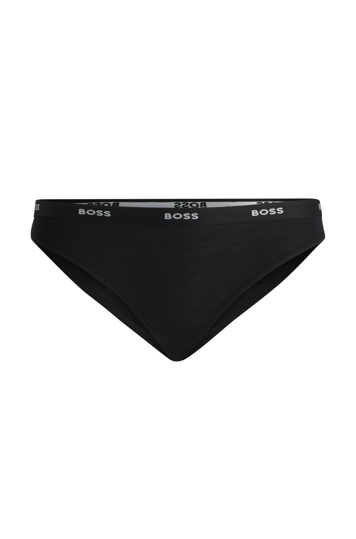 Low-rise thong in stretch jersey with logo waistband, Black