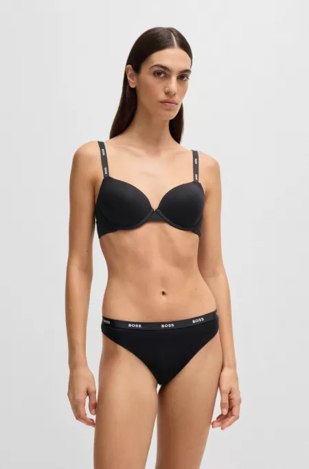 Low-rise thong in stretch jersey with logo waistband