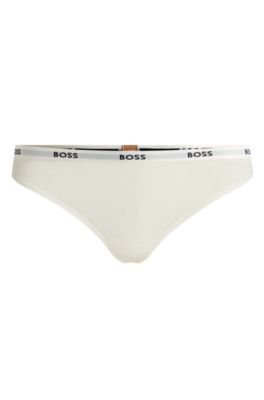 Stretch-jersey thong with logo waistband, White / Black