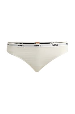 BOSS - Low-rise thong in stretch jersey with logo waistband