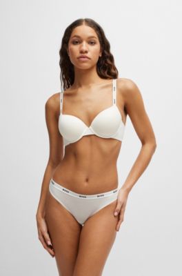 Stretch-jersey thong with logo waistband, White / Black