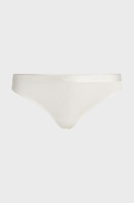 Stretch-jersey thong with logo waistband, White