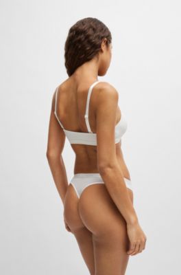Stretch-jersey thong with logo waistband, White