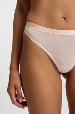 Stretch-jersey thong with logo waistband, light pink