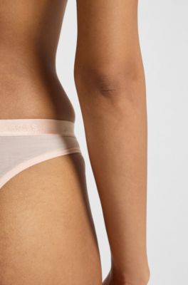 Stretch-jersey thong with logo waistband, light pink