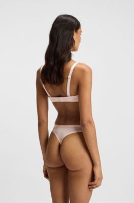 Stretch-jersey thong with logo waistband, light pink