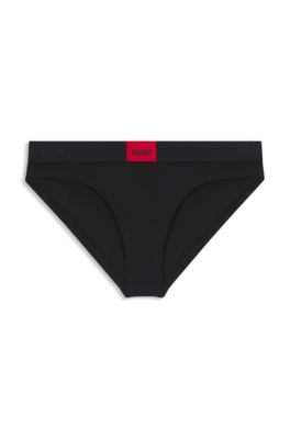 Stretch-cotton briefs with red logo label, Black