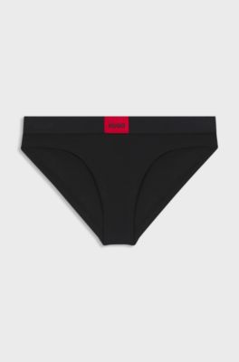Slips aus Stretch-Baumwolle mit rotem Logo-Label, Schwarz