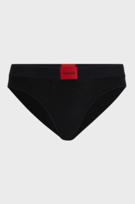 Stretch-cotton briefs with red logo label, Black