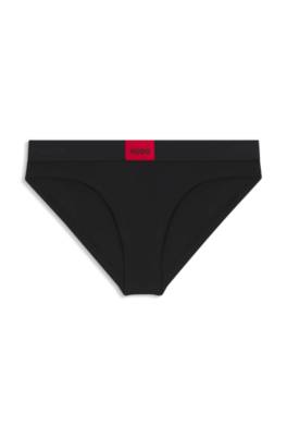 Stretch-cotton briefs with red logo label 1