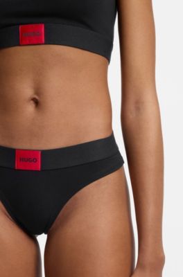 Stretch-cotton briefs with red logo label, Black