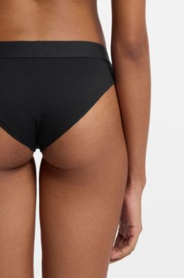 Stretch-cotton briefs with red logo label, Black