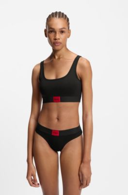 Stretch-cotton briefs with red logo label, Black