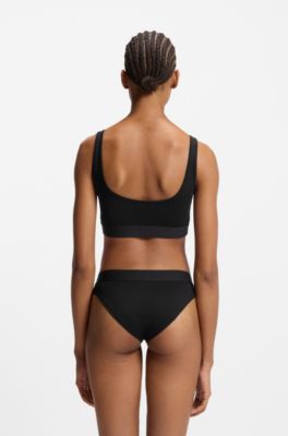 Stretch-cotton briefs with red logo label, Black