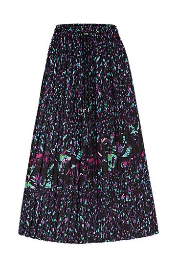 Printed plissé midi skirt in recycled material, Hugo boss
