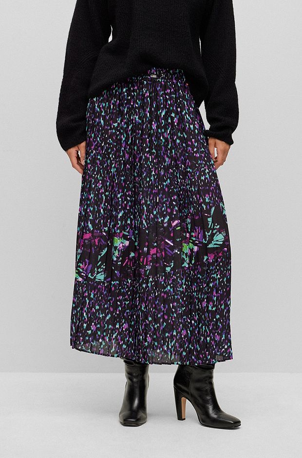 Printed plissé midi skirt in recycled material, Patterned