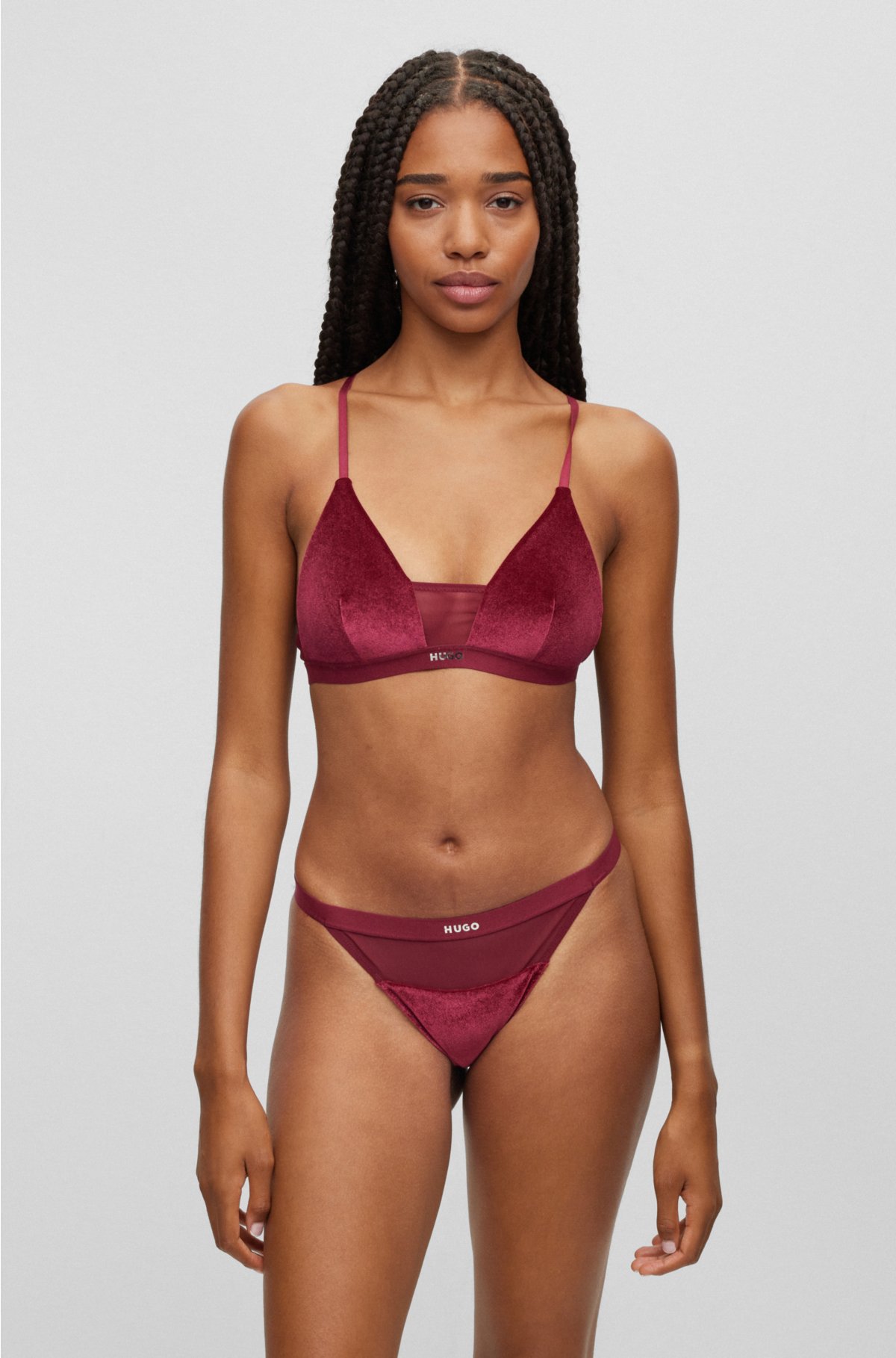 BOSS - Padded triangle bra in stretch fabric with contrast logo
