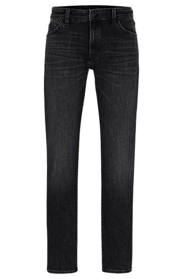 Regular-fit jeans in black Coolmax® denim, Hugo boss