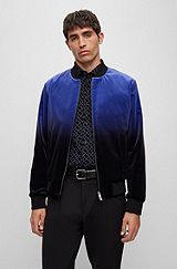 Slim-fit jacket in degradé cotton velvet, Dark Blue