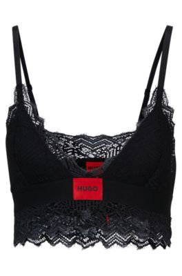 HUGO - Padded triangle bra in geometric lace with logo label