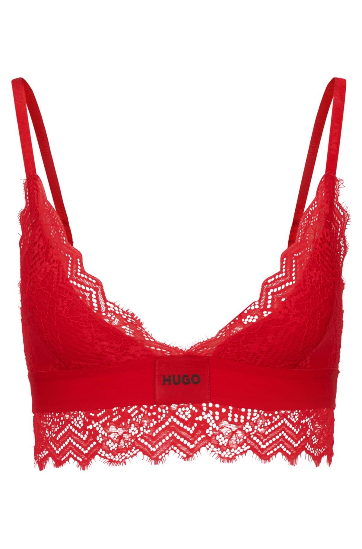 HUGO - Padded triangle bra in geometric lace with logo label