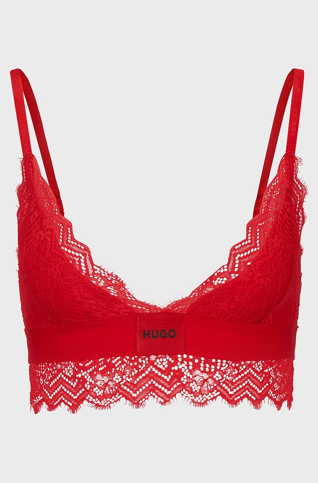 Padded triangle bra in geometric lace with logo label, Red