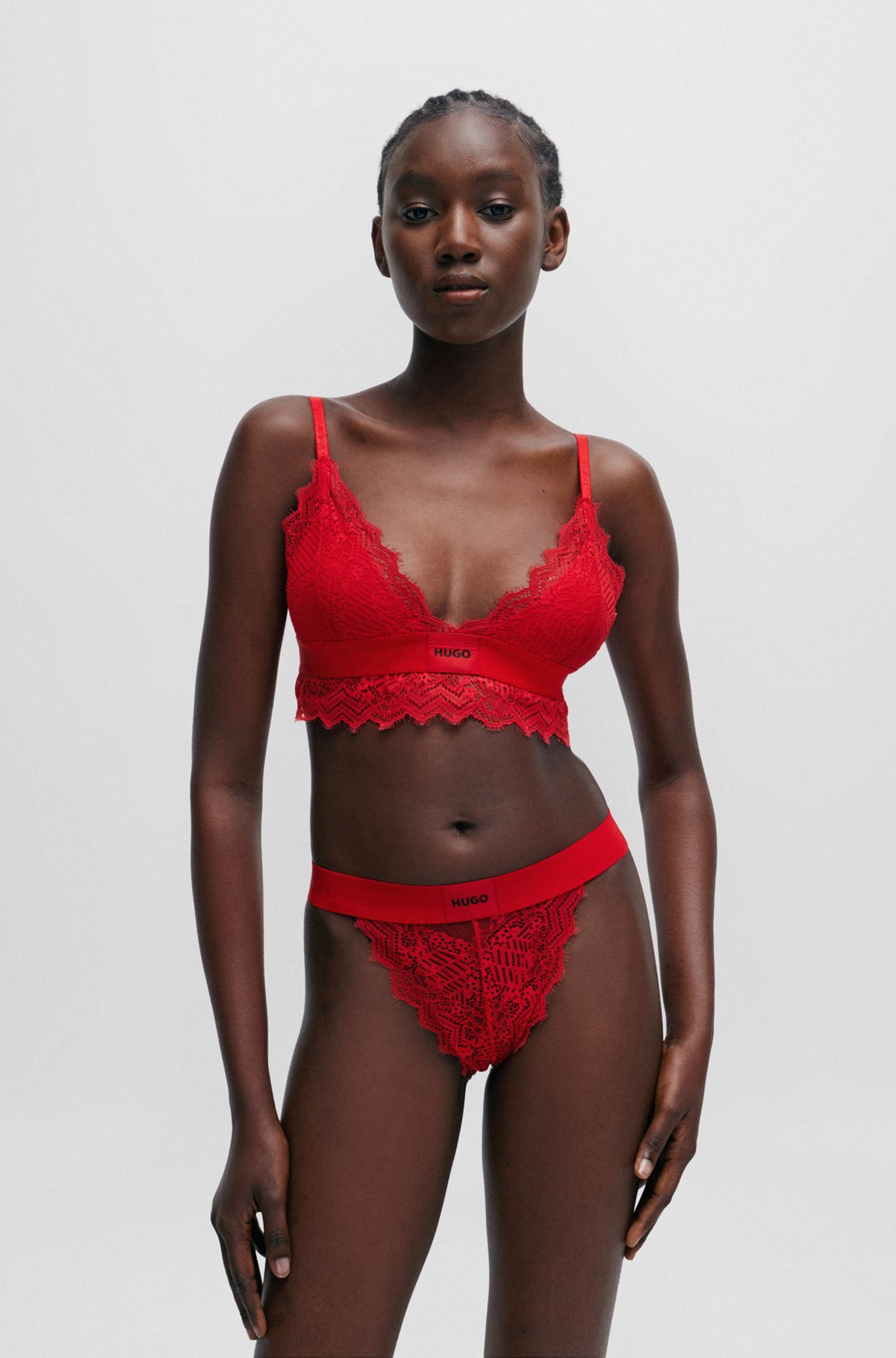 HUGO - Padded triangle bra in geometric lace with logo label
