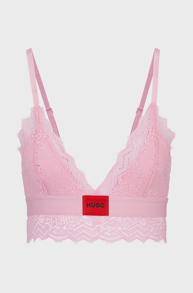 Padded triangle bra in geometric lace with logo label, light pink