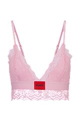 Padded triangle bra in geometric lace with logo label, light pink